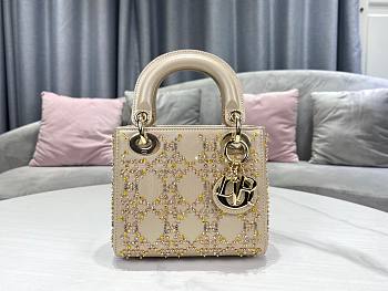 Dior Mini Lady Platinum Metallic Lambskin Bag