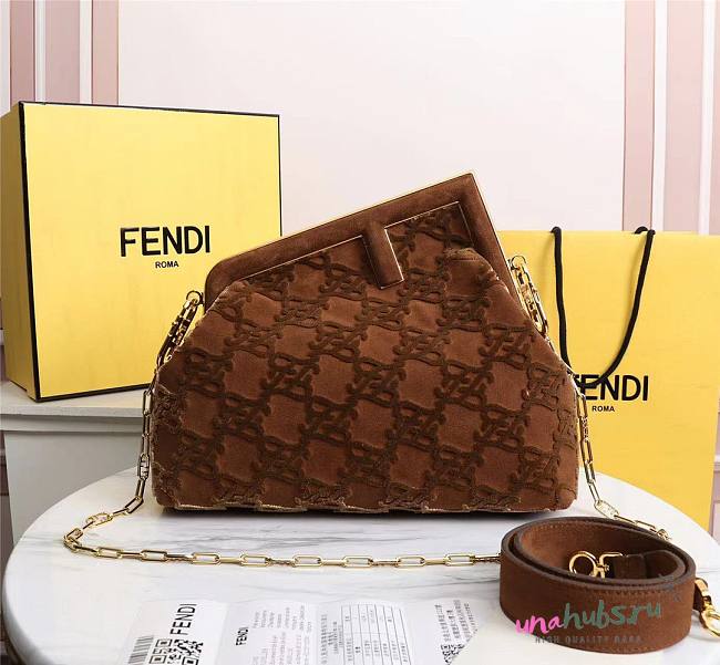 Fendi first brown medium suede bag - 1