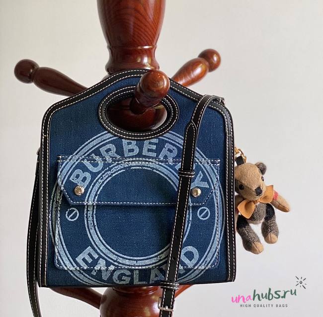 Burberry Mini Check Denim Leather Pocket Bag - 1