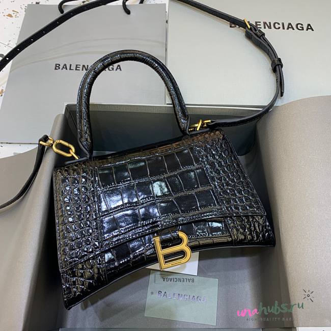 Balenciaga hourglass medium top handle bag in black - 1