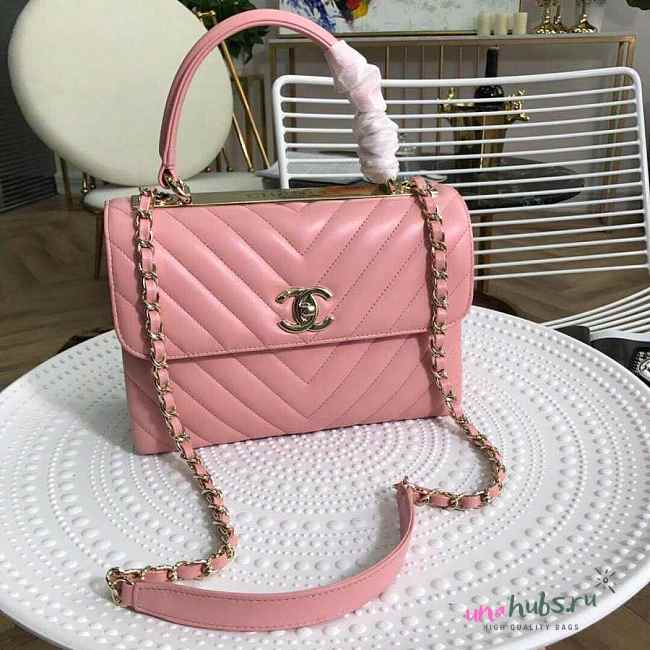 Chanel Chevron Trendy CC Flap Top Handle Pink Bag - 1