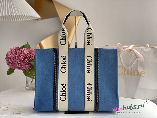 Chloe Medium Woody Tote Blue Bag - 1