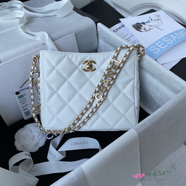 Chanel small tote bag white leather AS3223 - 1