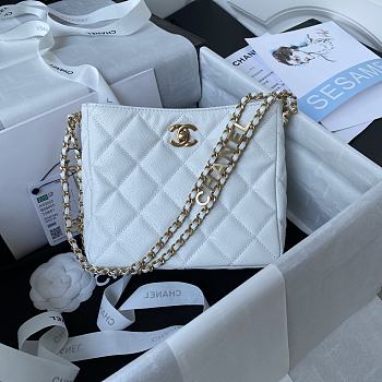 Chanel small tote bag white leather AS3223