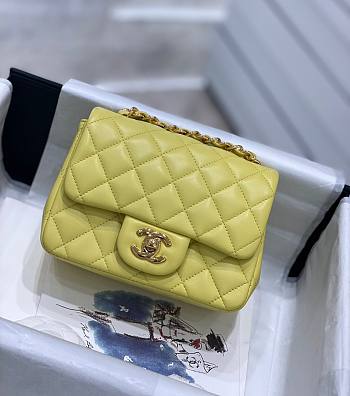 Chanel 17CM Mini Flap Yellow Bag Lambskin Leather Gold Hardware