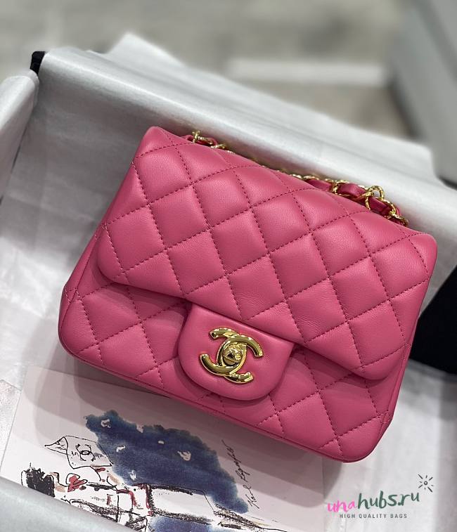 Chanel 17CM Mini Flap Pink Bag Lambskin Leather Gold Hardware - 1