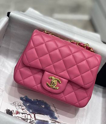 Chanel 17CM Mini Flap Pink Bag Lambskin Leather Gold Hardware