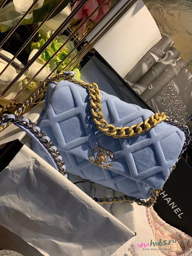 Chanel flap bag 19 blue gold hardware  - 1