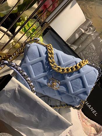 Chanel flap bag 19 blue gold hardware 