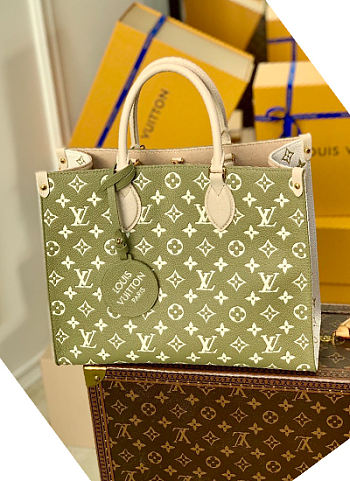 Louis Vuitton Onthego MM Khaki Green/ White Bag