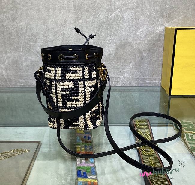 FENDI Mon Tresor Mini FF Logo Raffia Bucket Bag  - 1