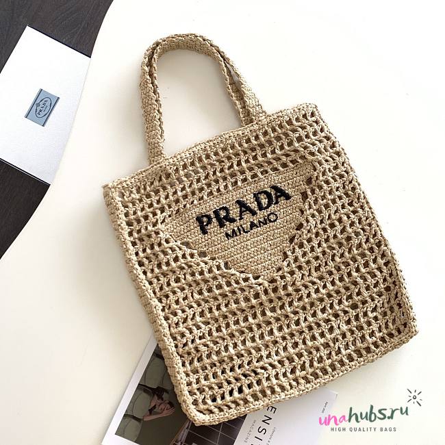 Prada small logo raffia tote - 1