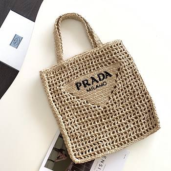 Prada small logo raffia tote