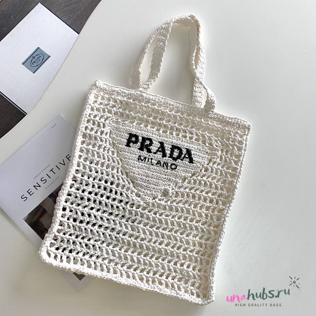 Prada small logo raffia tote white - 1