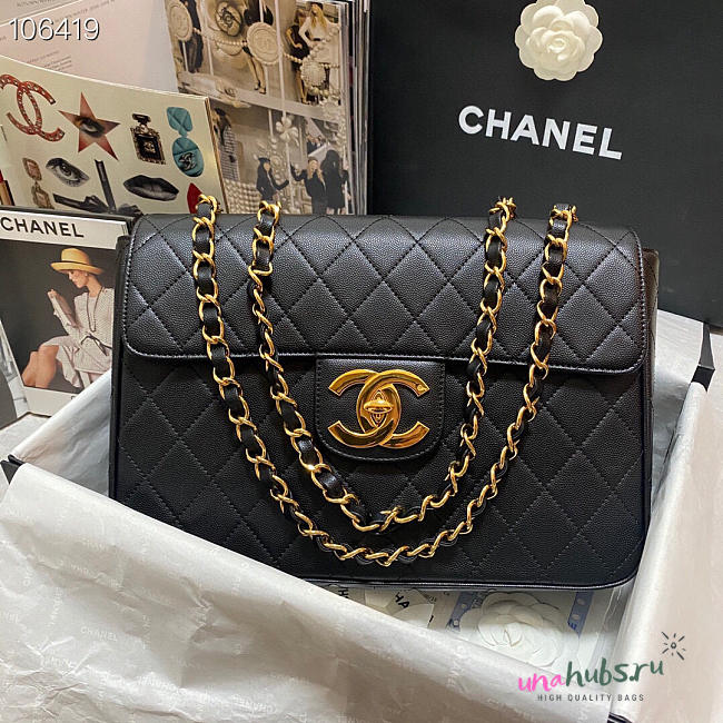 Chanel flap bag caviar gold hardware black leather  - 1