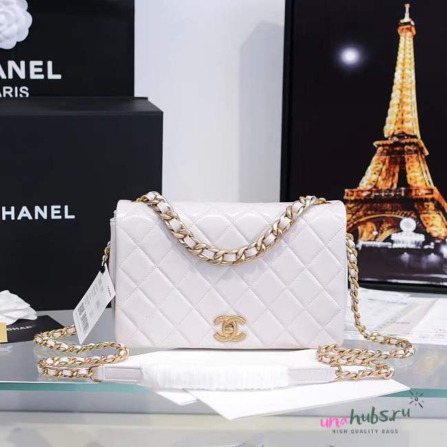 Chanel Shiny Quilted Lambskin Flap Bag White  - 1