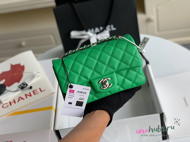 Chanel Caviar Green Silver Flap Bag 20cm - 1