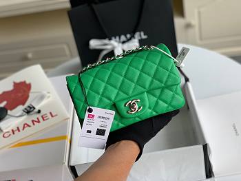Chanel Caviar Green Silver Flap Bag 20cm