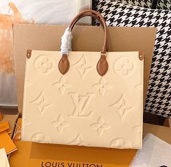 LV Onthego GM Monogram Empreinte Leather Cream M44925