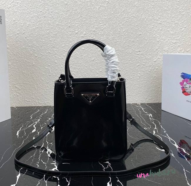 Prada Logo Plaque Small Tote In Black - 1