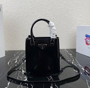 Prada Logo Plaque Small Tote In Black