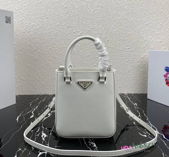 Prada Logo Plaque Small Tote In White - 1