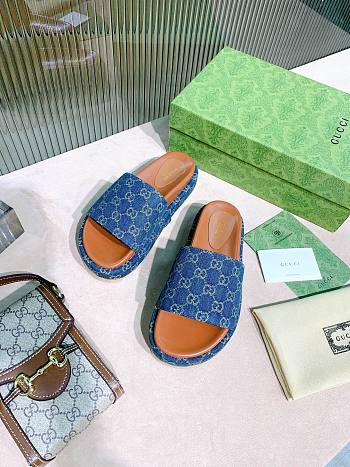 Gucci blue denim flatform slippers 