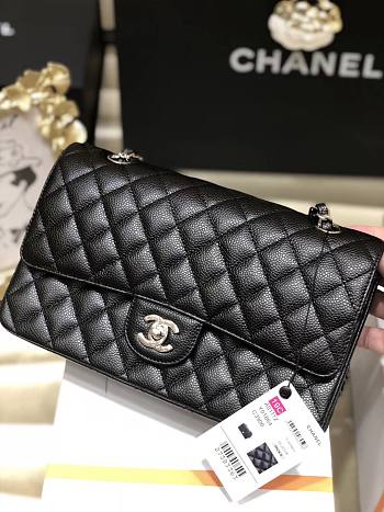 Chanel flap medium size 25 cm caviar black silver