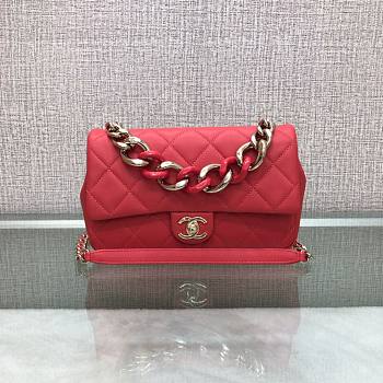Chanel black big chain flap bag in red lampskin