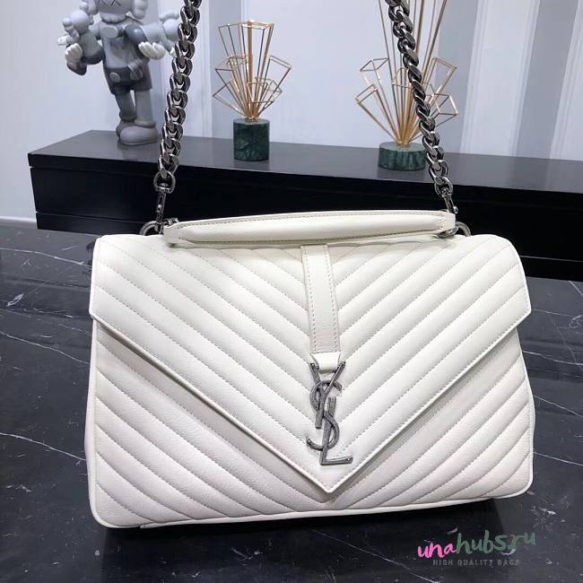 YSL LARGE COLLEGE BAG IN WHITE MATELASSÉ LEATHE SILVER - 1