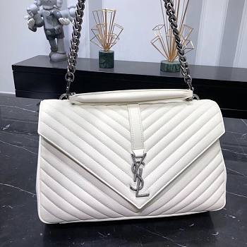 YSL LARGE COLLEGE BAG IN WHITE MATELASSÉ LEATHE SILVER