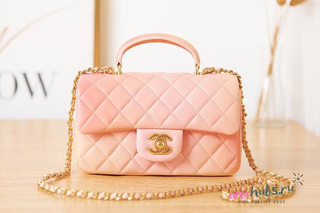 Chanel handle mini flap bag orange colorful 20cm - 1