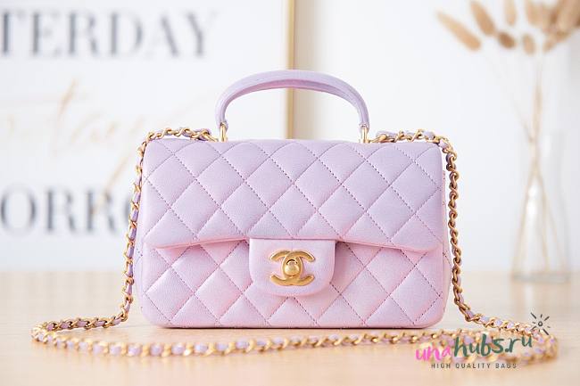 Chanel handle mini flap bag purple colorful 20cm - 1