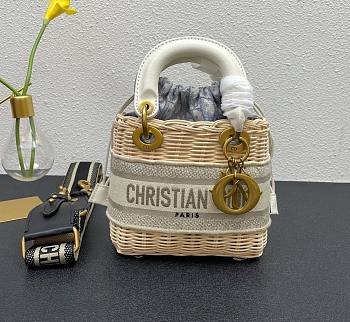 Dior lady raffia small gray bag 