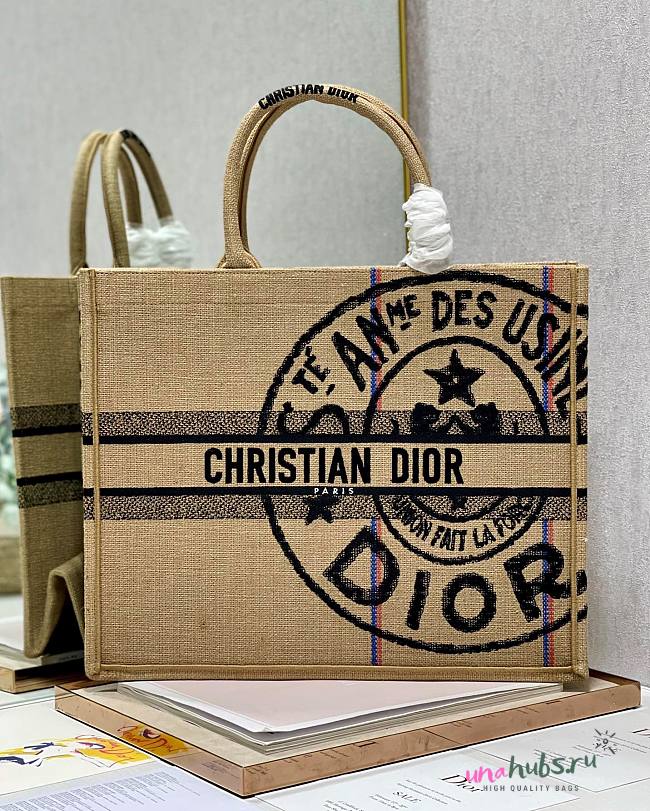 DIOR Book Tote Large Beige Jute Canvas 41cm - 1