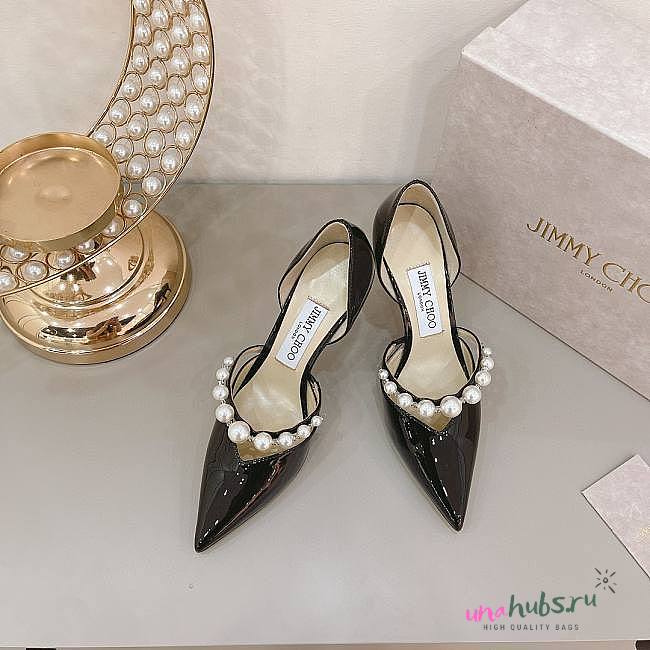 Jimmy Choo Patent Black Leather Pearl Aurelie 65 - 1