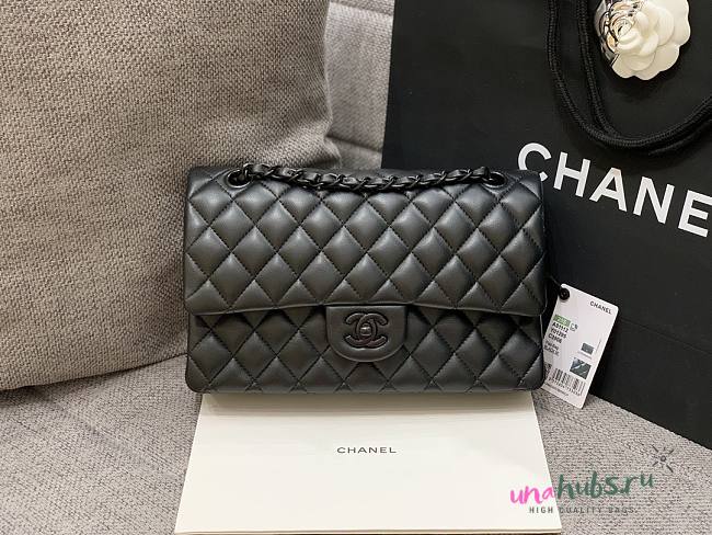 Chanel flap bag all black medium size 25 - 1