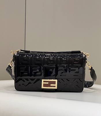 Fendi BAGUETTE patent black leather bag 32cm