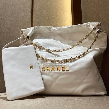 Chanel white leather tote shopping bag