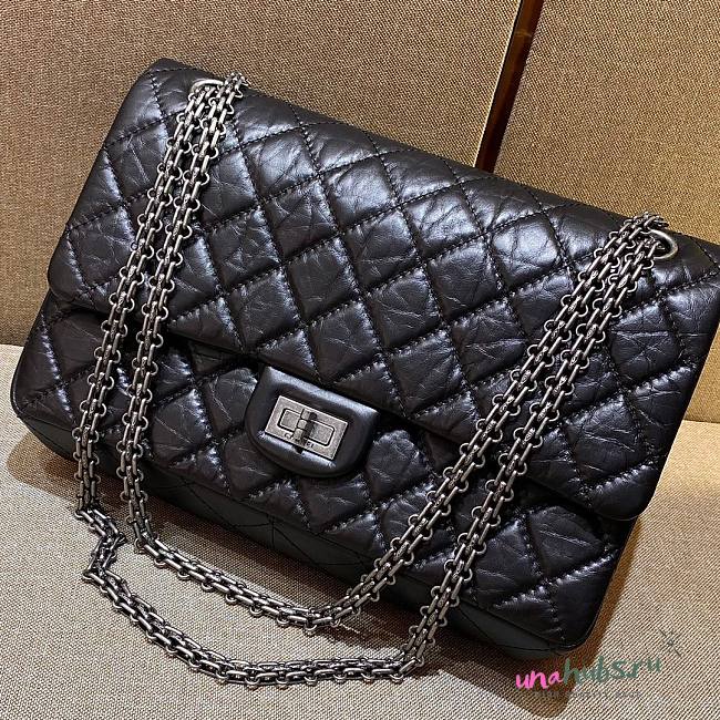 Chanel all black 2.55 medium size leather bag - 1