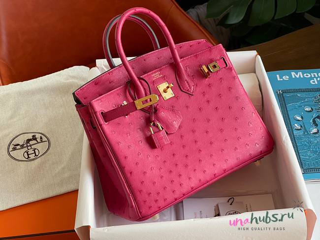 Hermes pink ostrich leather birkin 25 - 1