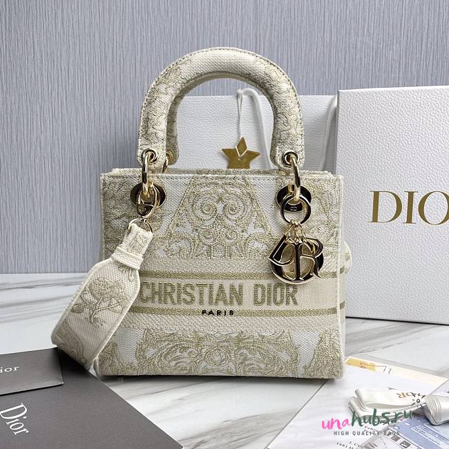 Dior lady gold embroidered bag 24cm - 1