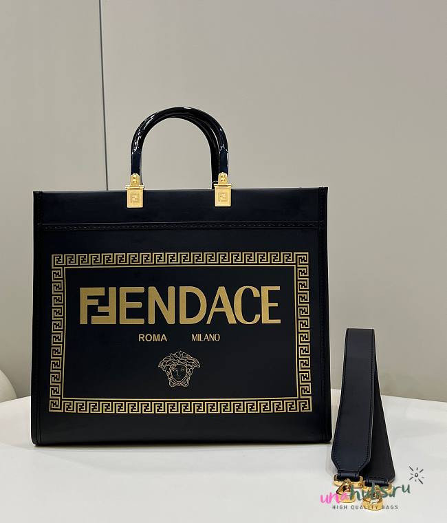 FENDI Sunshine Fendace Printed Black Shopper Bag - 1