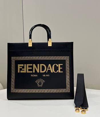 FENDI Sunshine Fendace Printed Black Shopper Bag