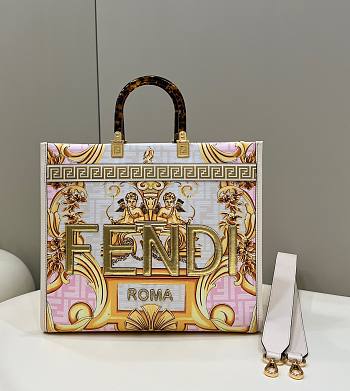 FENDI Sunshine Fendace Printed FF white leather shopper