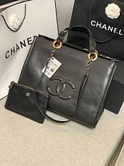 Chanel tote shopping bag black leather small size  - 6