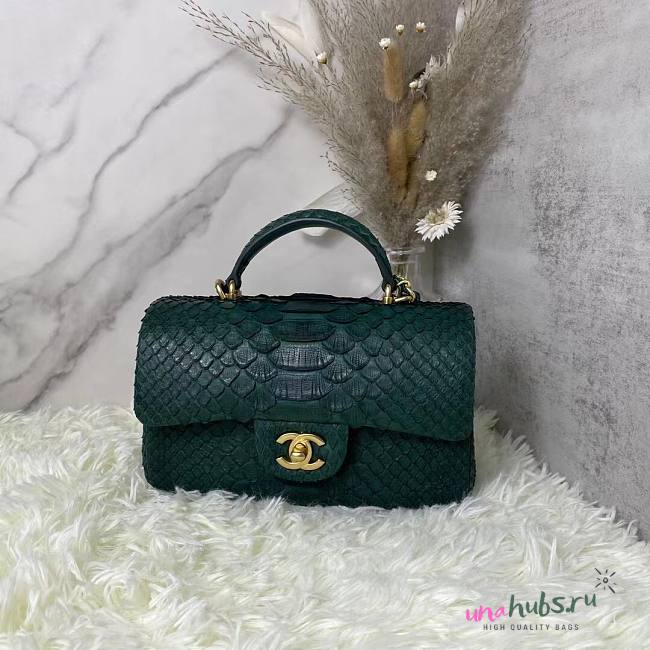 Chanel handle mini flap bag green snakeskin 20cm - 1