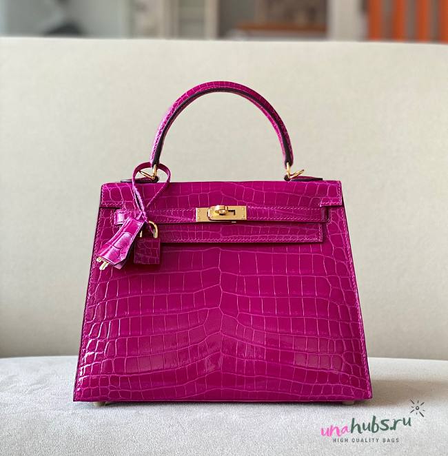 Hermes Kelly pink crocodile leather 25 - 1