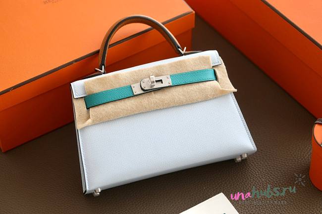 Hermes Kelly Mini White Blue Leather  - 1