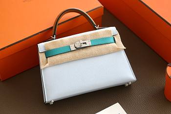 Hermes Kelly Mini White Blue Leather 